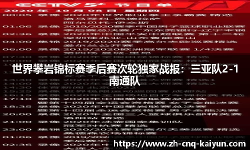 世界攀岩锦标赛季后赛次轮独家战报：三亚队2-1南通队